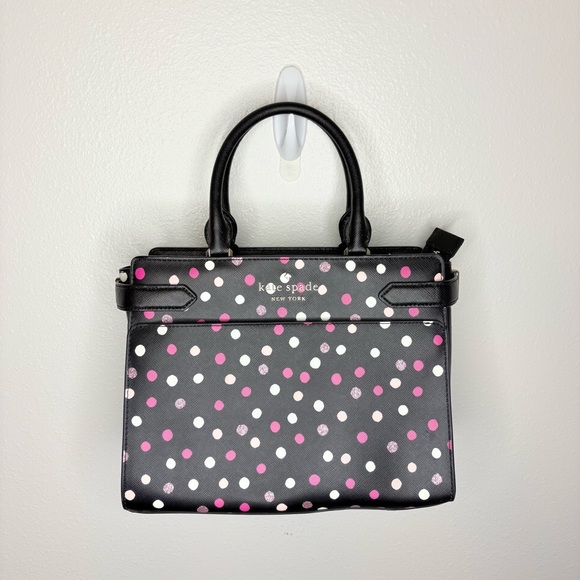 NWOT Kate Spade Staci Black W/Multi Colored Polka Dot Satchel Zip Closure Preppy - Picture 1 of 16